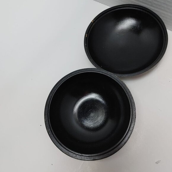 Black Wooden Russian Jewelry Folk Floral Box 80s Trinket Lidded Bowl handpainted - Picture 6 of 7